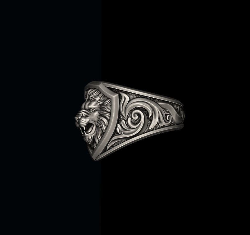 Signet Lion ring 3D print model_4