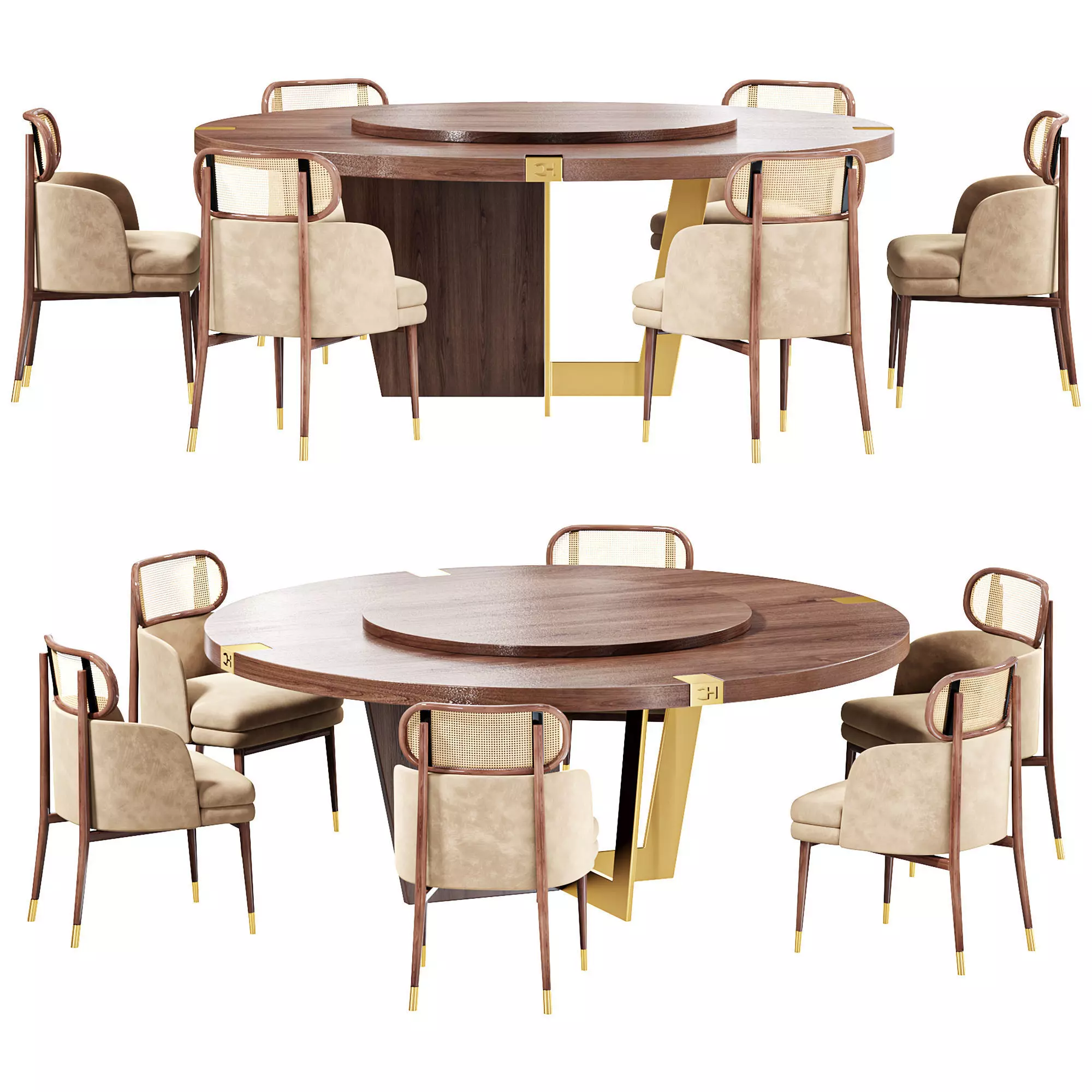 Contemporary Fixed Round Table and Carter Dining Chair 3D model
