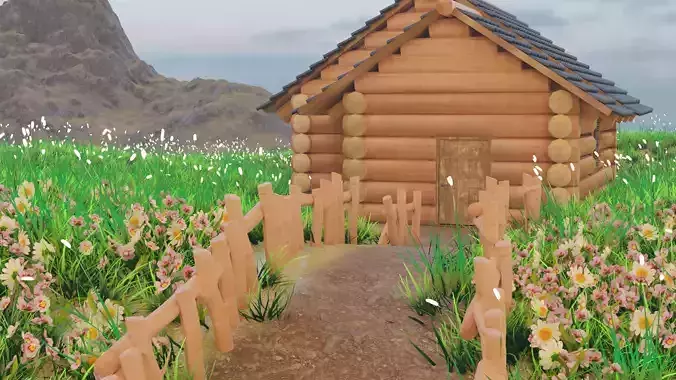 Wooden hut Low-poly 3D model