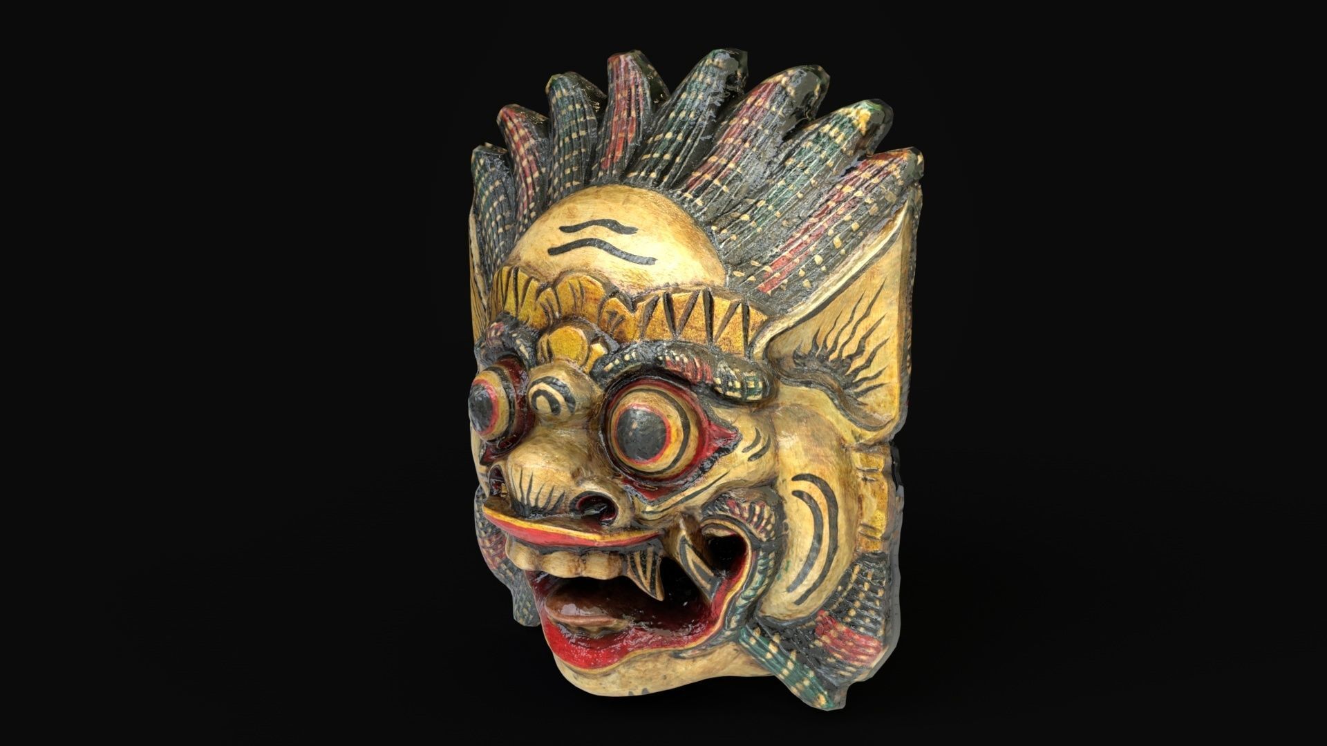 Indonesian ritual mask Low-poly 3D model_2