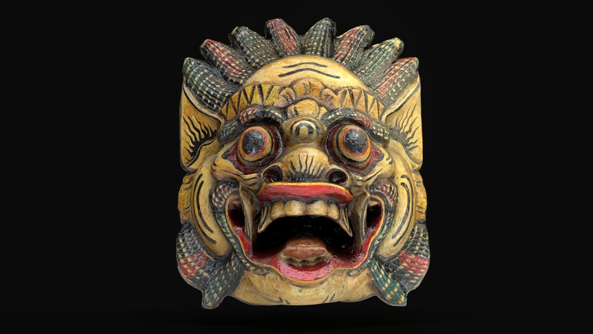Indonesian ritual mask Low-poly 3D model_3
