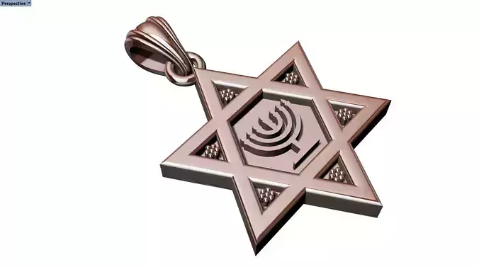 Star Of David Charm With Menorah In The Center Jewelry Pendant 3D print model