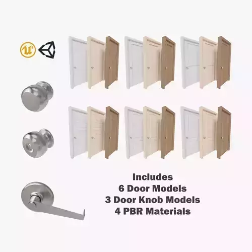 Six Interior Doors with Three Knobs Pack