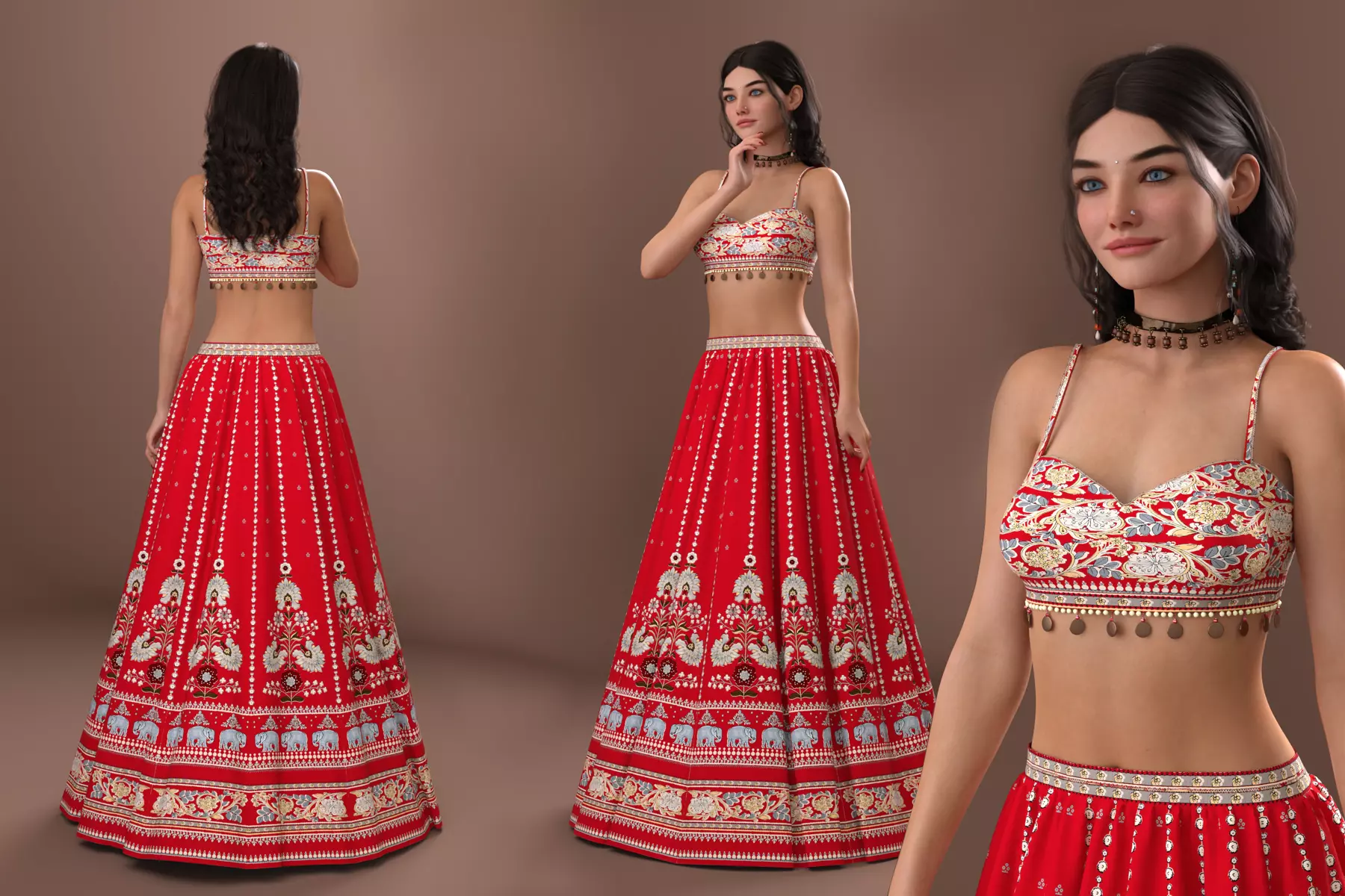 Lehnga 1 Indian Western style Outfit 3D model