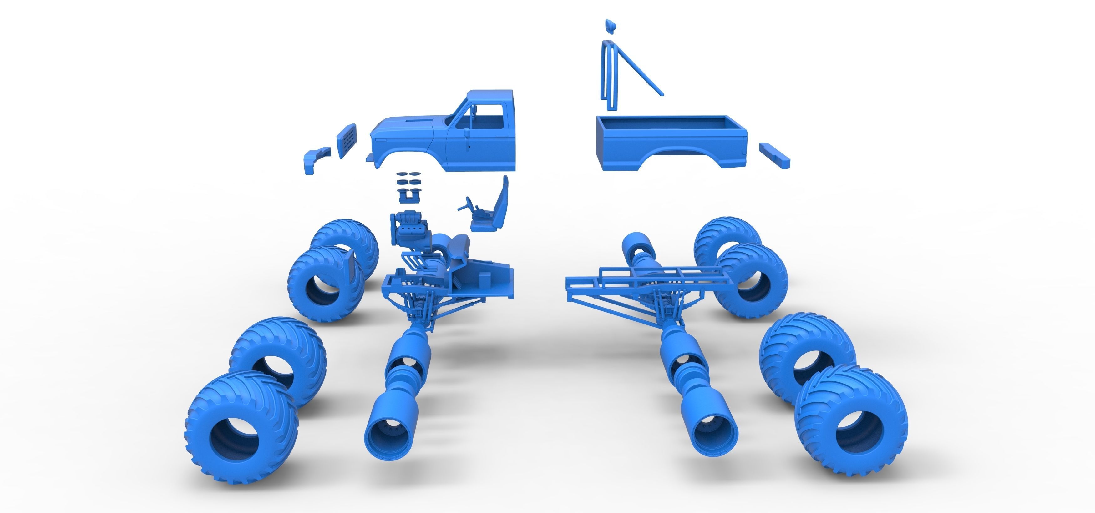 Vintage Monster Truck with double wheels Scale 1 to 25 3D print model_55