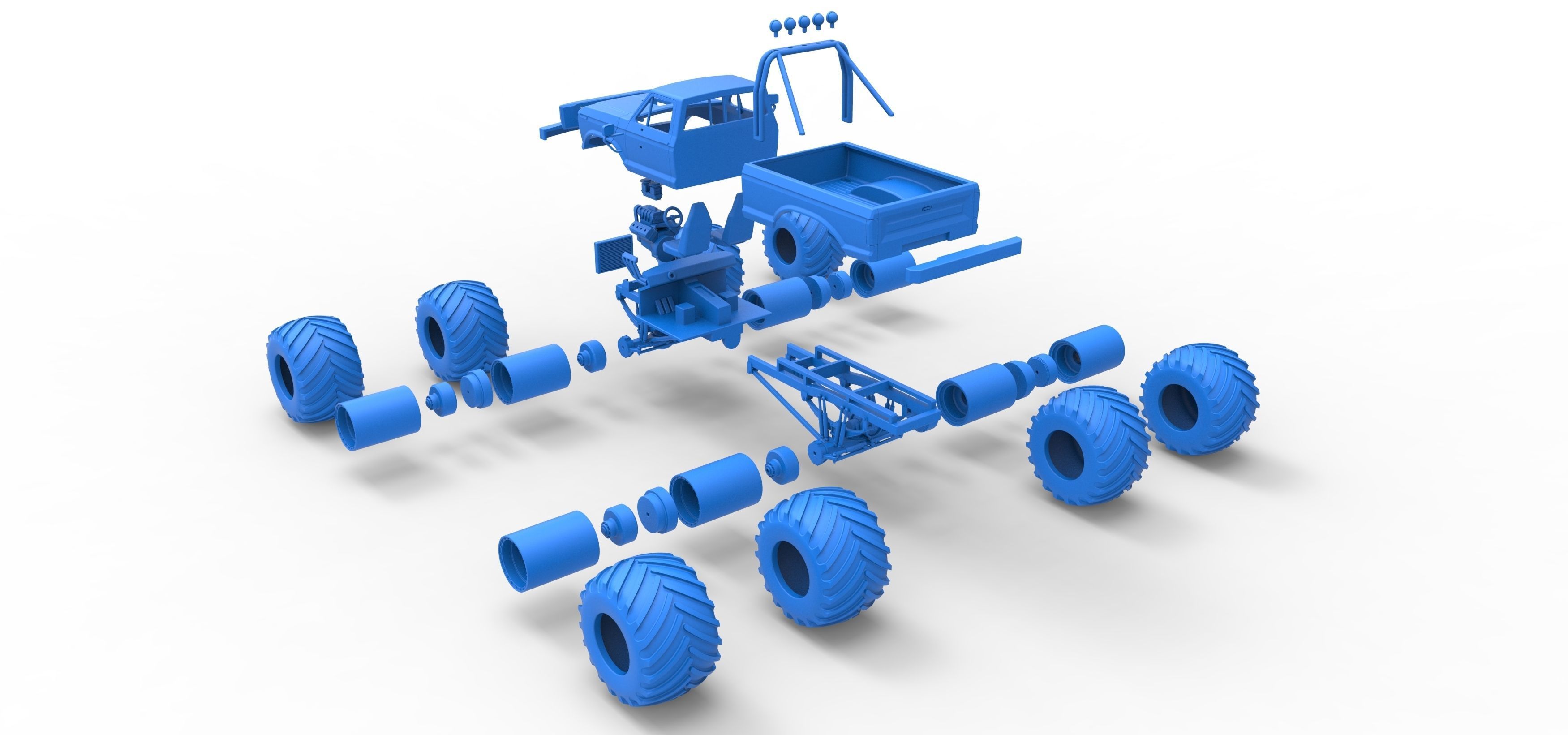 Vintage Monster Truck with double wheels Scale 1 to 25 3D print model_57