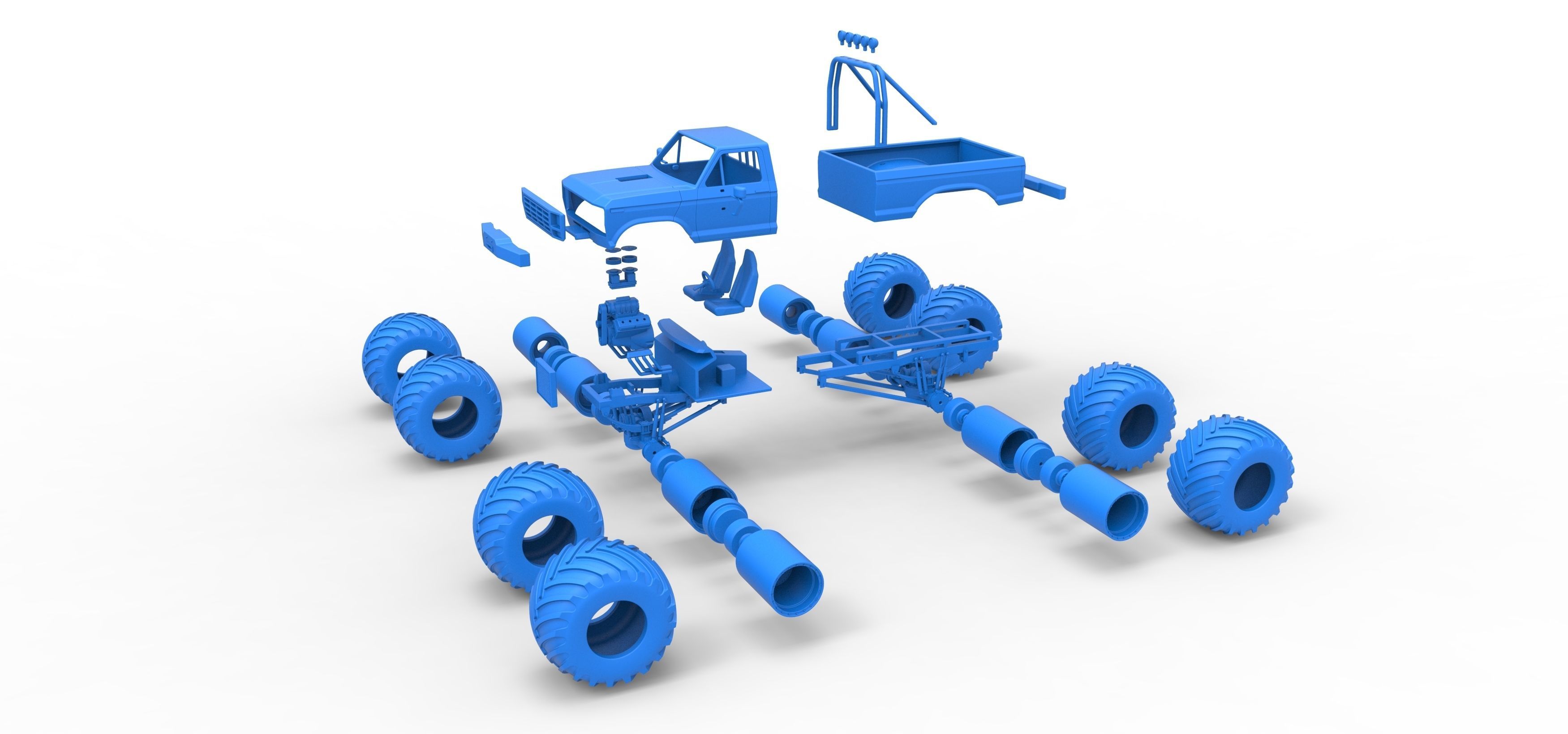 Vintage Monster Truck with double wheels Scale 1 to 25 3D print model_51