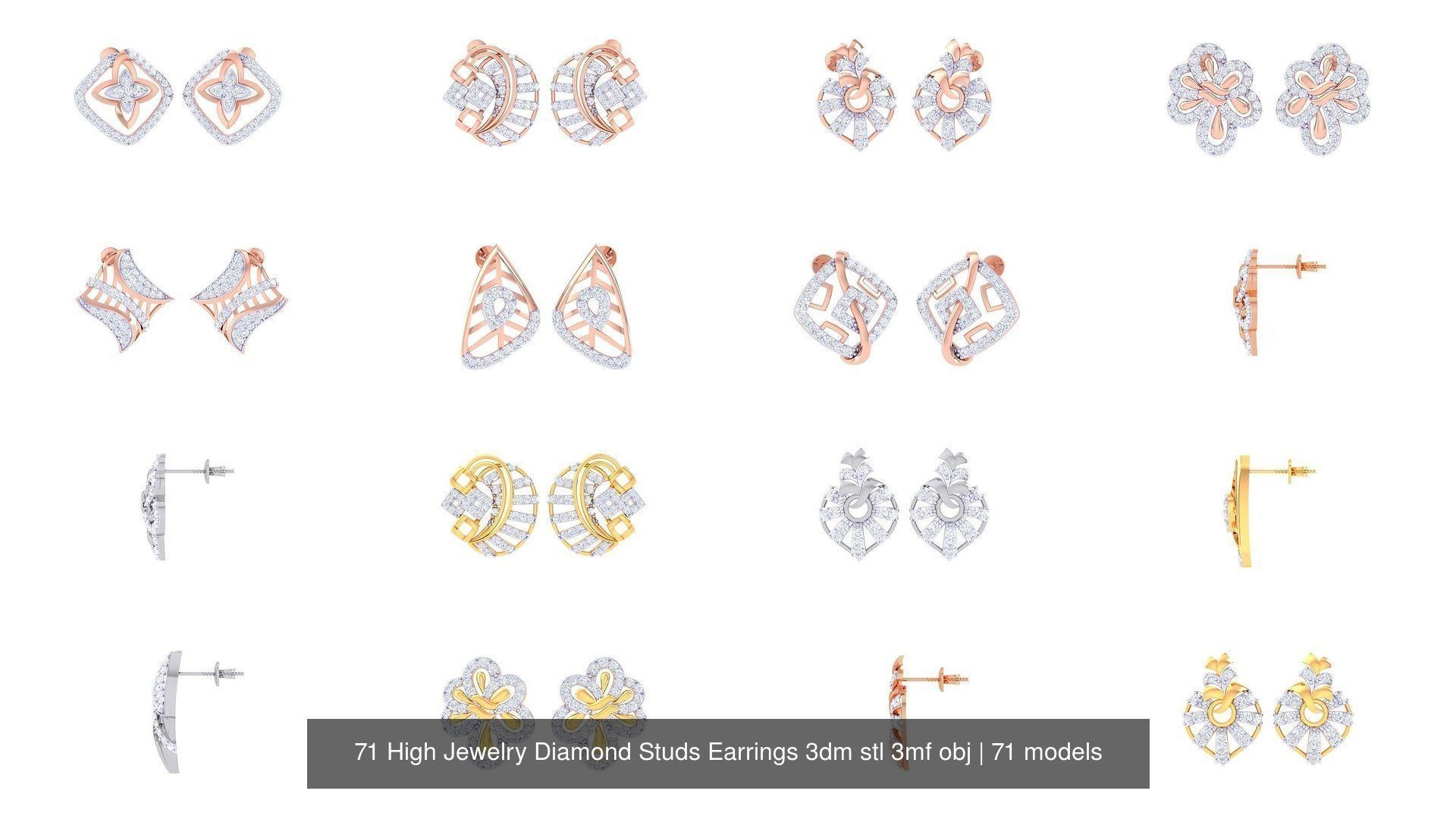 71 High Jewelry Diamond Studs Earrings 3dm stl 3mf obj 3D Model Collection_7