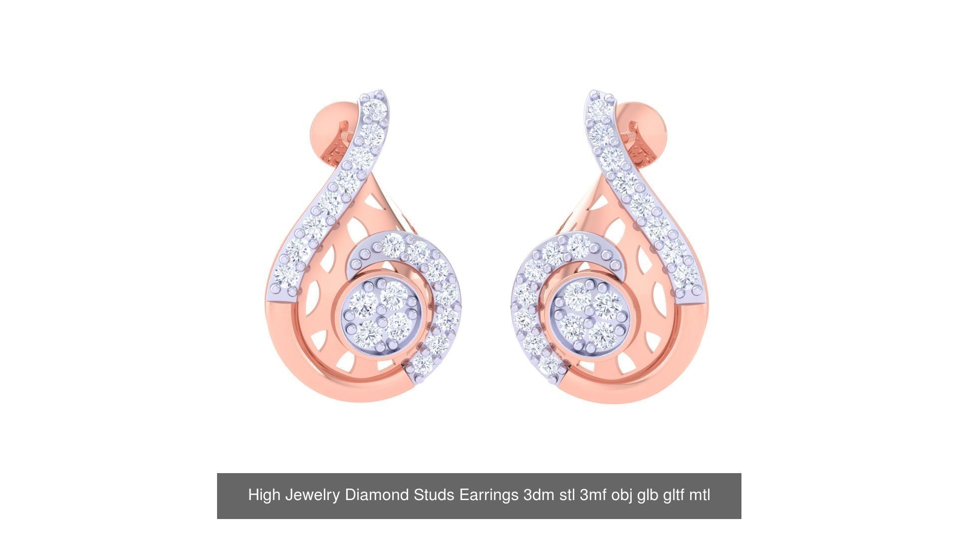 71 High Jewelry Diamond Studs Earrings 3dm stl 3mf obj 3D Model Collection_35