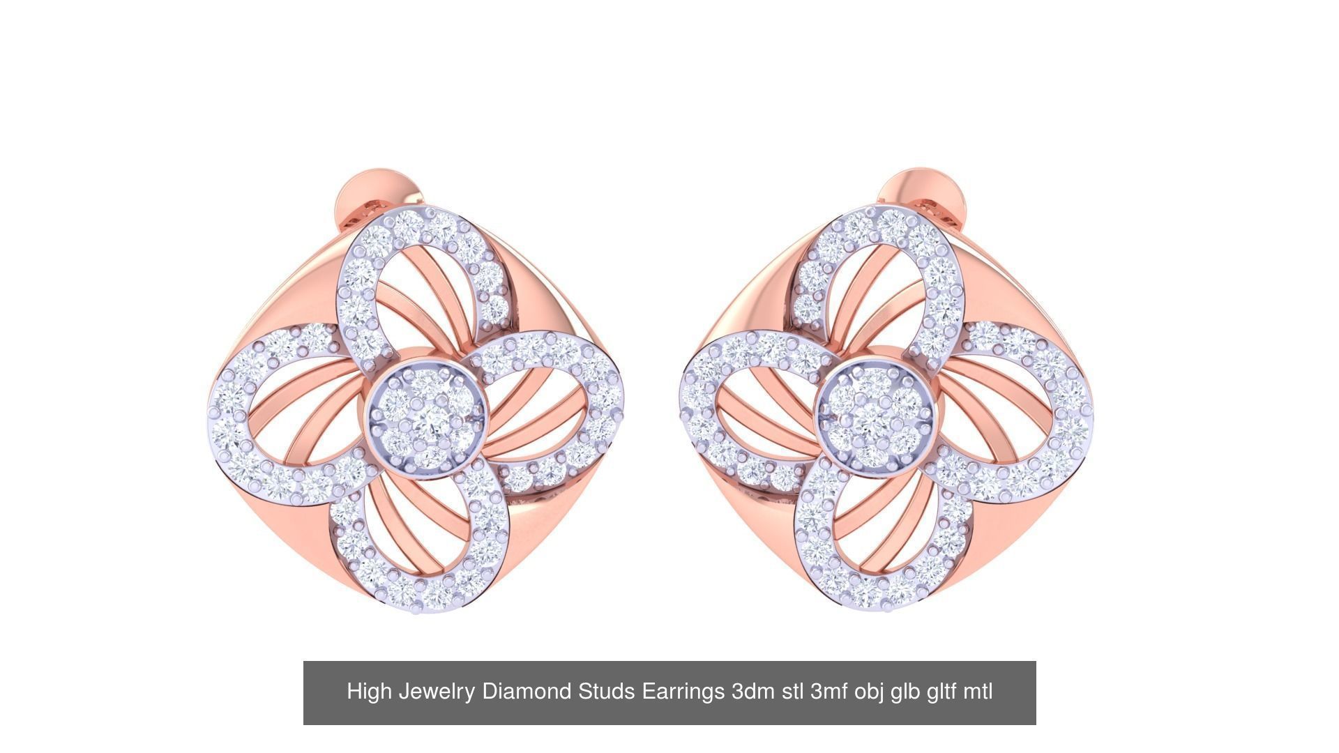 71 High Jewelry Diamond Studs Earrings 3dm stl 3mf obj 3D Model Collection_46