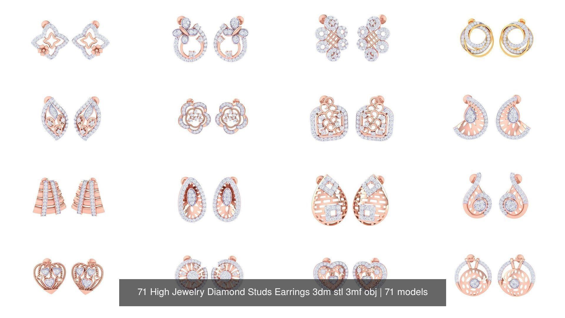 71 High Jewelry Diamond Studs Earrings 3dm stl 3mf obj 3D Model Collection_2