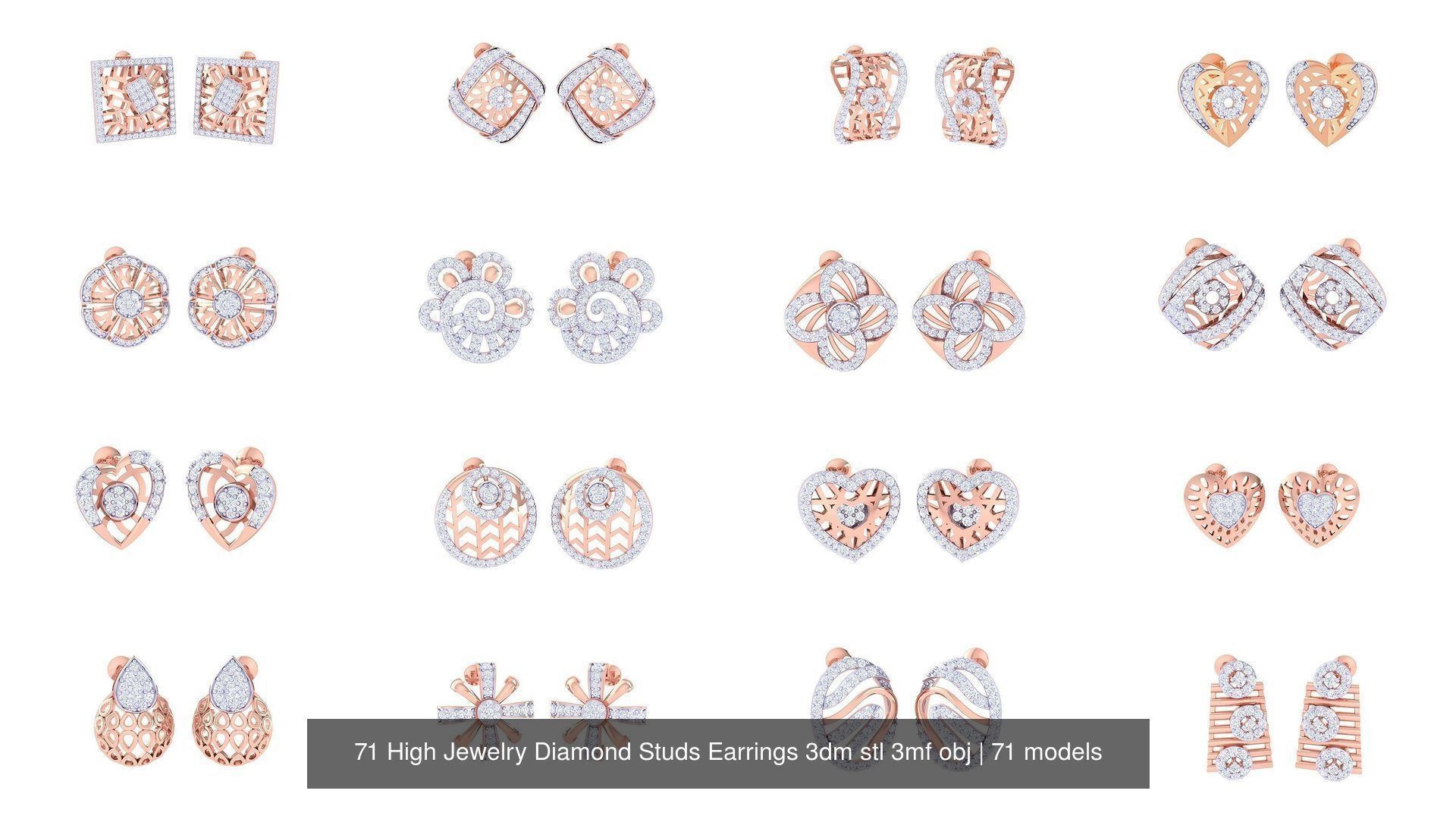 71 High Jewelry Diamond Studs Earrings 3dm stl 3mf obj 3D Model Collection_4