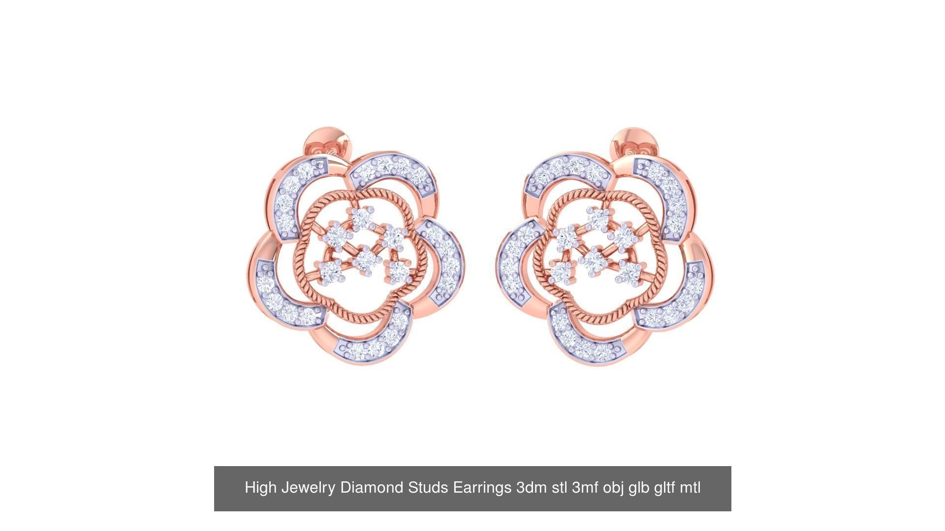 71 High Jewelry Diamond Studs Earrings 3dm stl 3mf obj 3D Model Collection_29