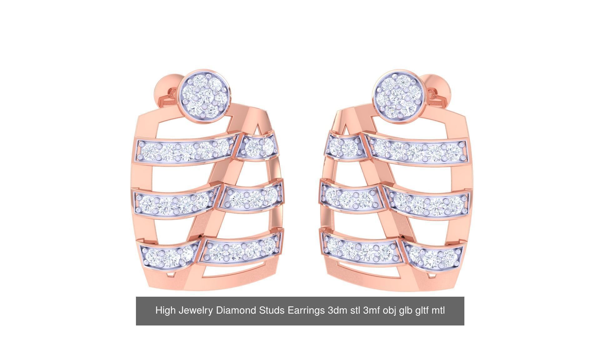 71 High Jewelry Diamond Studs Earrings 3dm stl 3mf obj 3D Model Collection_9