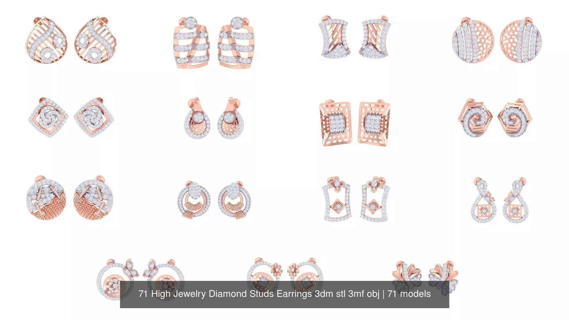 71 High Jewelry Diamond Studs Earrings 3dm stl 3mf obj 3D Model Collection_0