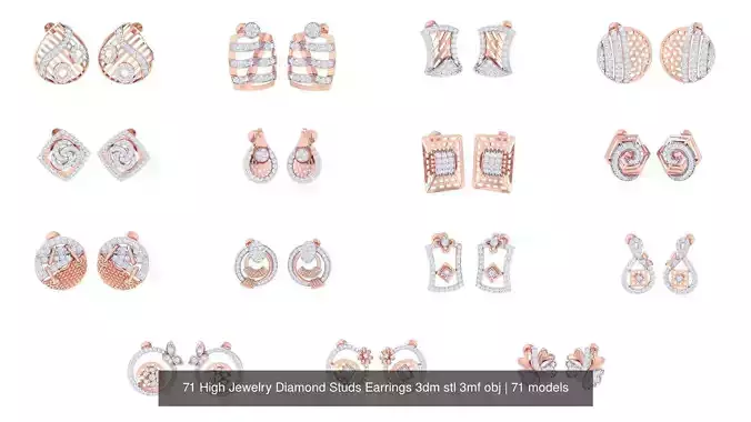 71 High Jewelry Diamond Studs Earrings 3dm stl 3mf obj 3D Model Collection