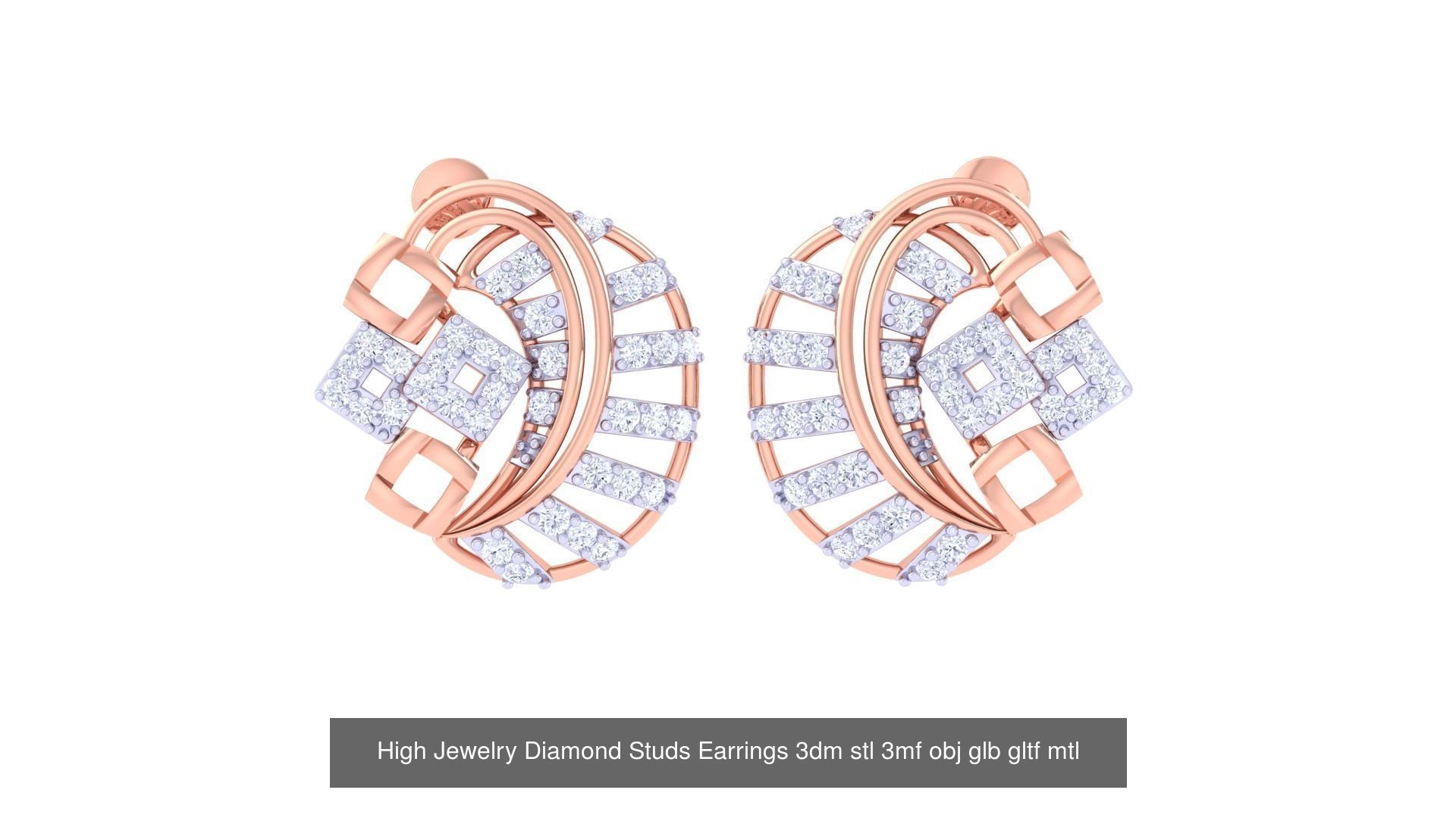 71 High Jewelry Diamond Studs Earrings 3dm stl 3mf obj 3D Model Collection_73