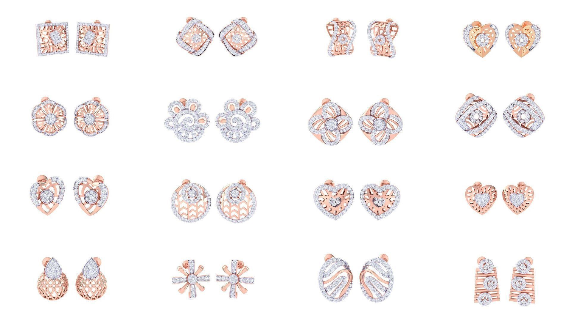 71 High Jewelry Diamond Studs Earrings 3dm stl 3mf obj 3D Model Collection_1