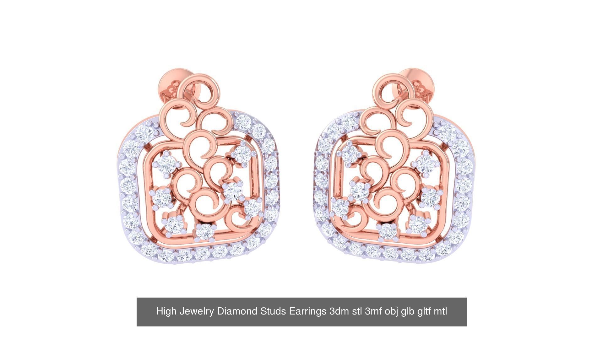 71 High Jewelry Diamond Studs Earrings 3dm stl 3mf obj 3D Model Collection_30