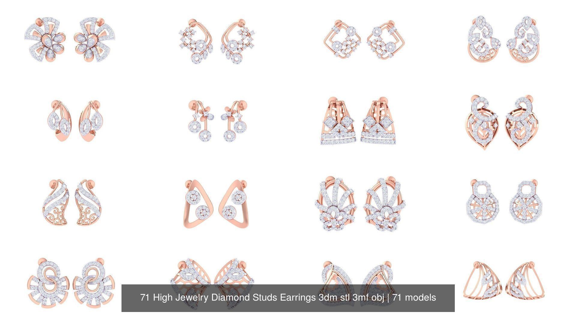 71 High Jewelry Diamond Studs Earrings 3dm stl 3mf obj 3D Model Collection_5