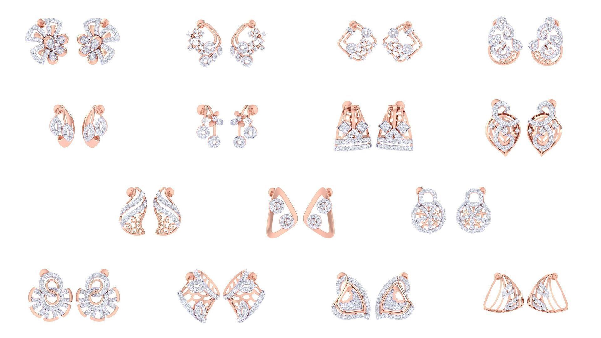 71 High Jewelry Diamond Studs Earrings 3dm stl 3mf obj 3D Model Collection_3