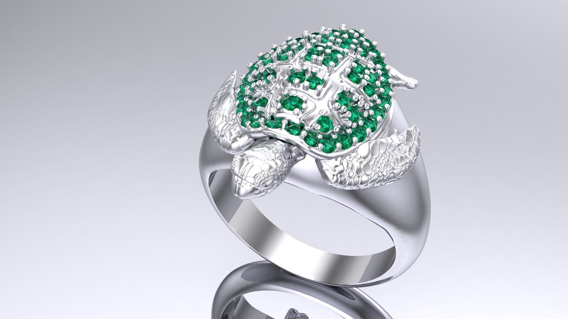 Sea turtle ring with stones 3D print model_6