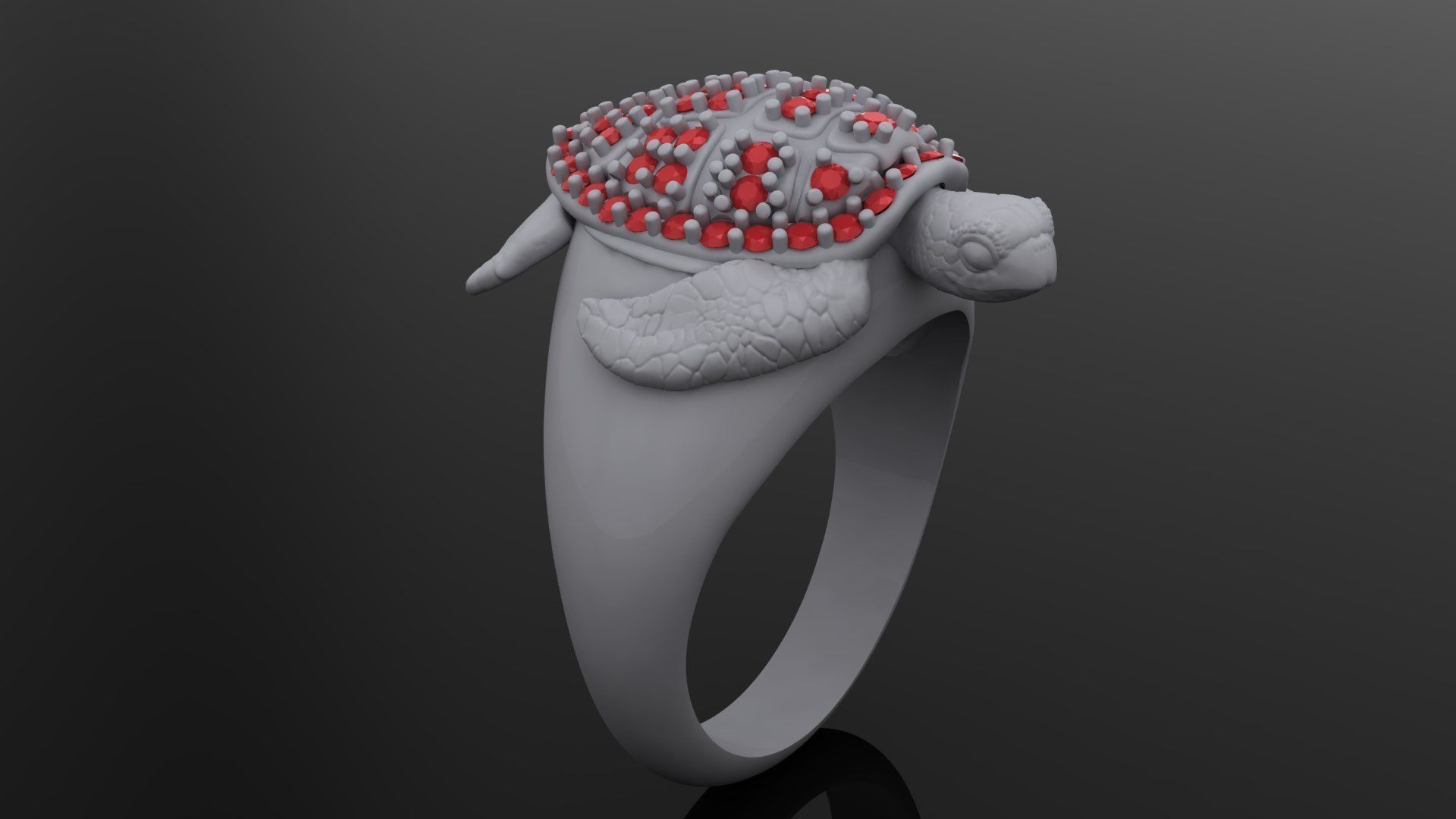 Sea turtle ring with stones 3D print model_2