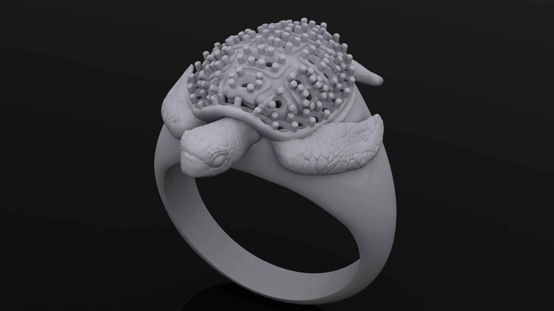Sea turtle ring with stones 3D print model_3