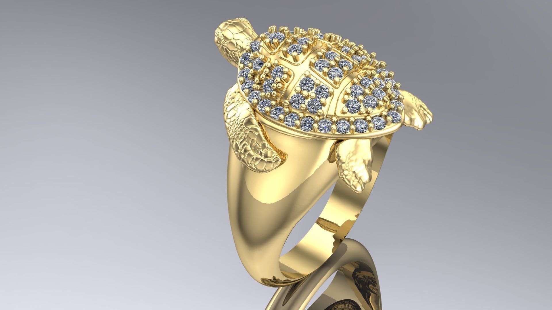 Sea turtle ring with stones 3D print model_4