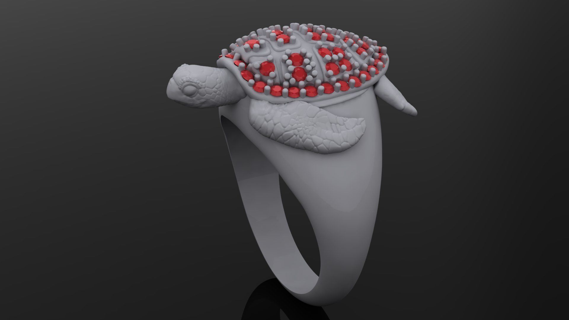 Sea turtle ring with stones 3D print model_1