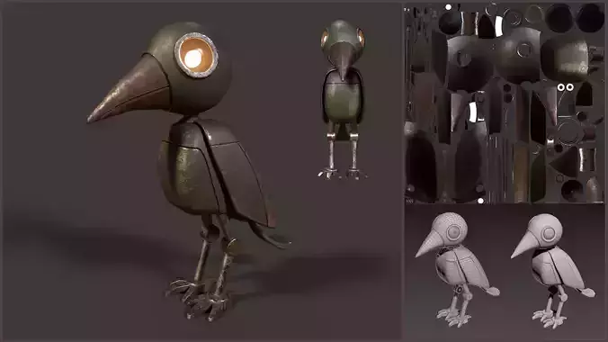 Mechanical Bird Figurine Low-poly 3D model