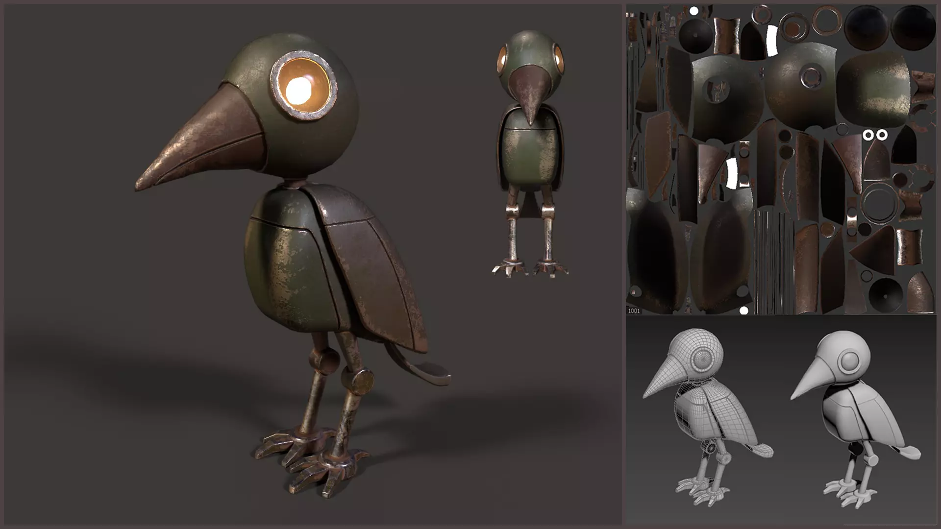 Mechanical Bird Figurine Low-poly 3D model_0