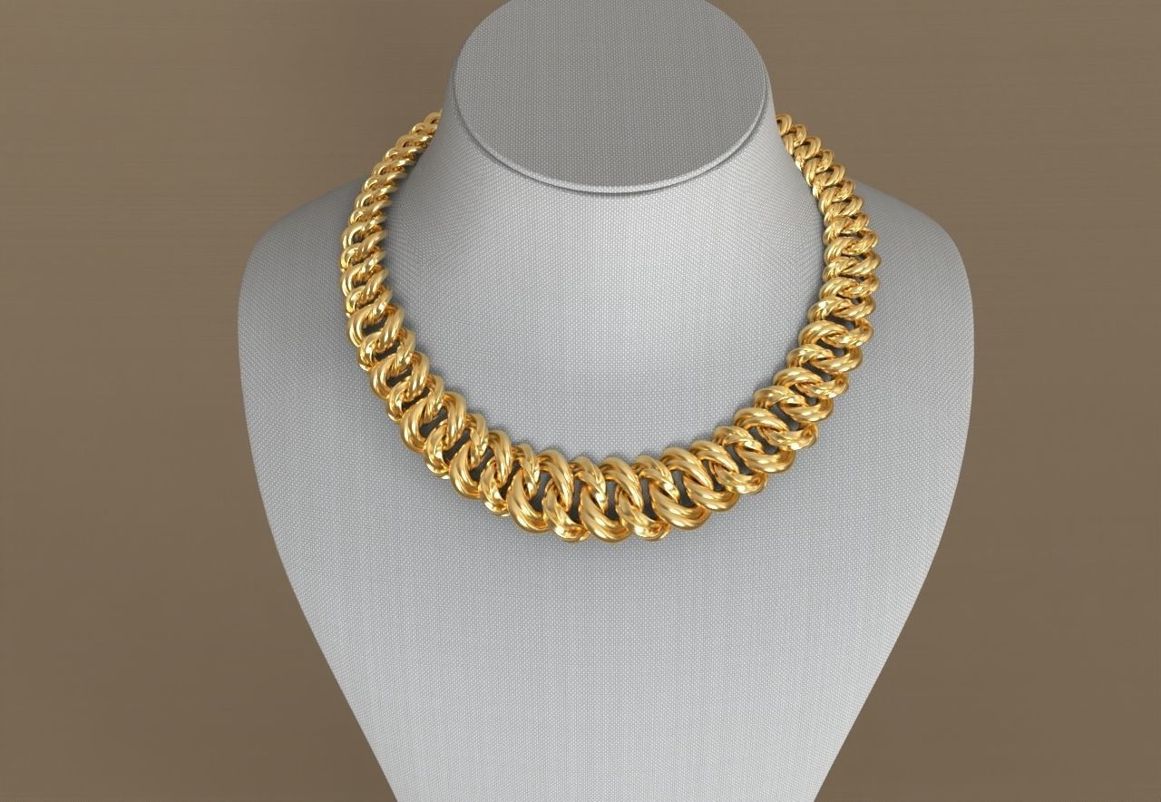 Two Rows Flat and Twist Cuban Graduated Chain Necklaces Pack 3D print model_2