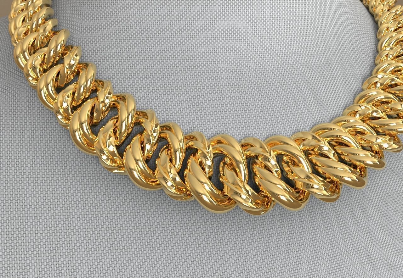 Two Rows Flat and Twist Cuban Graduated Chain Necklaces Pack 3D print model_5