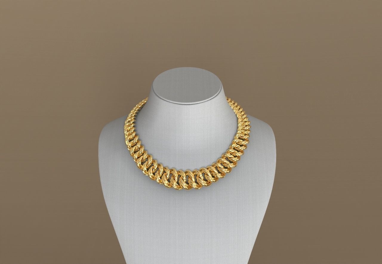 Two Rows Flat and Twist Cuban Graduated Chain Necklaces Pack 3D print model_1