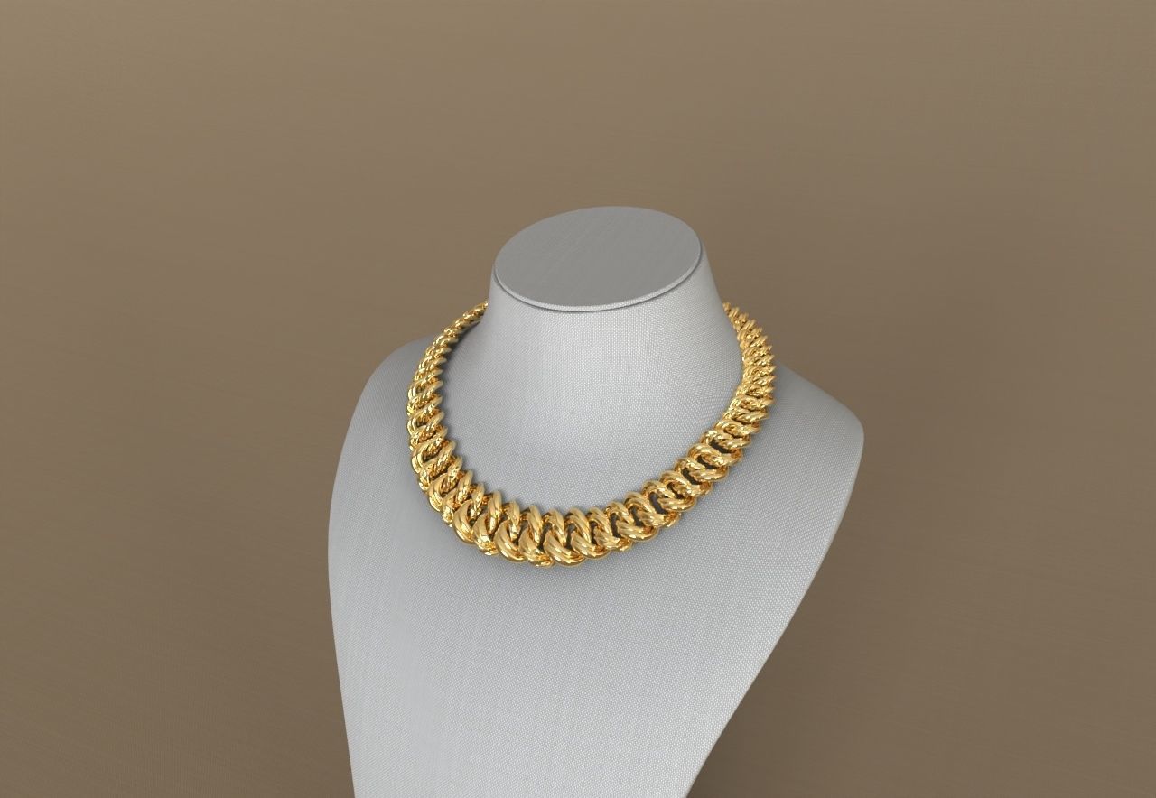 Two Rows Flat and Twist Cuban Graduated Chain Necklaces Pack 3D print model_3