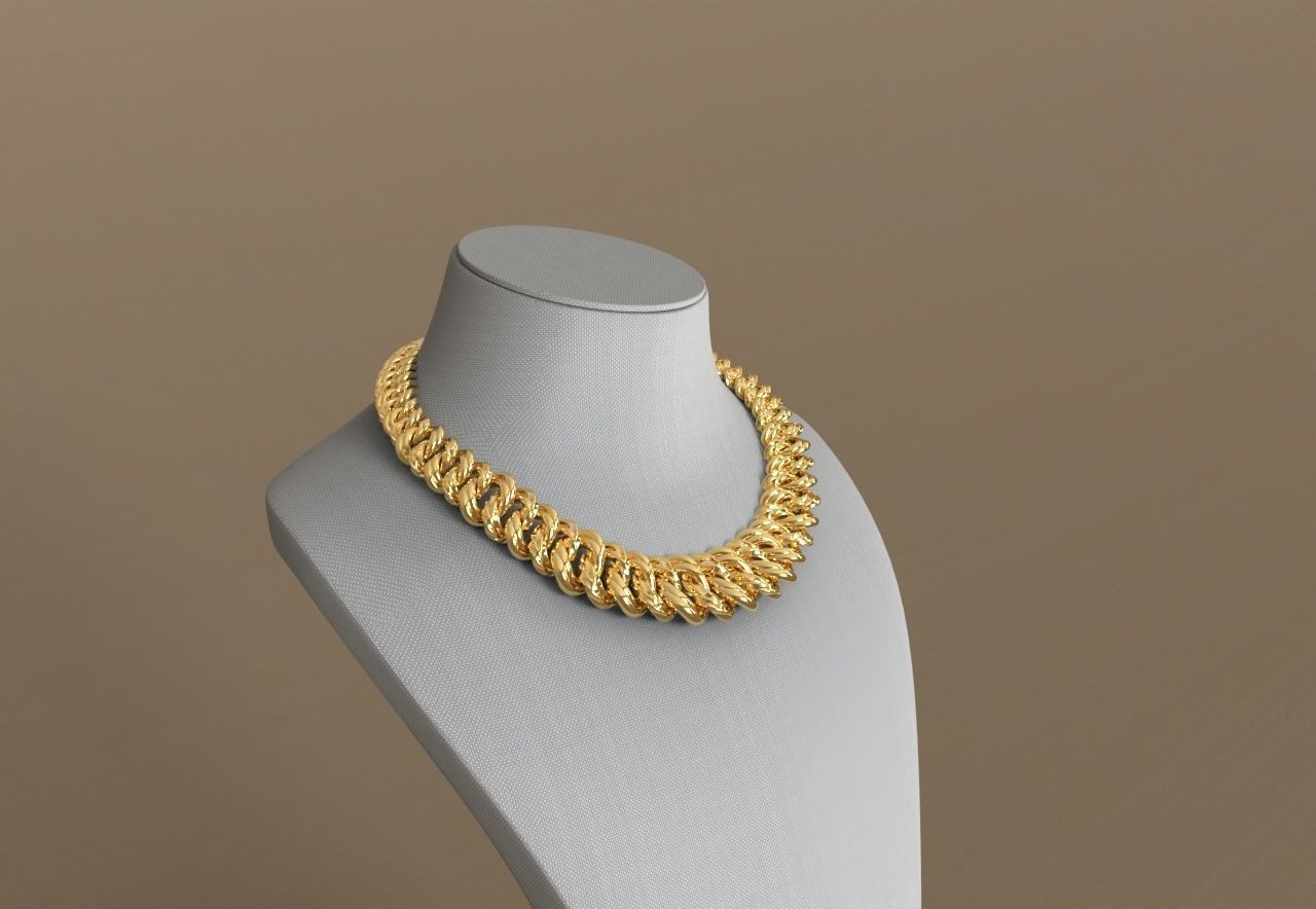 Two Rows Flat and Twist Cuban Graduated Chain Necklaces Pack 3D print model_4