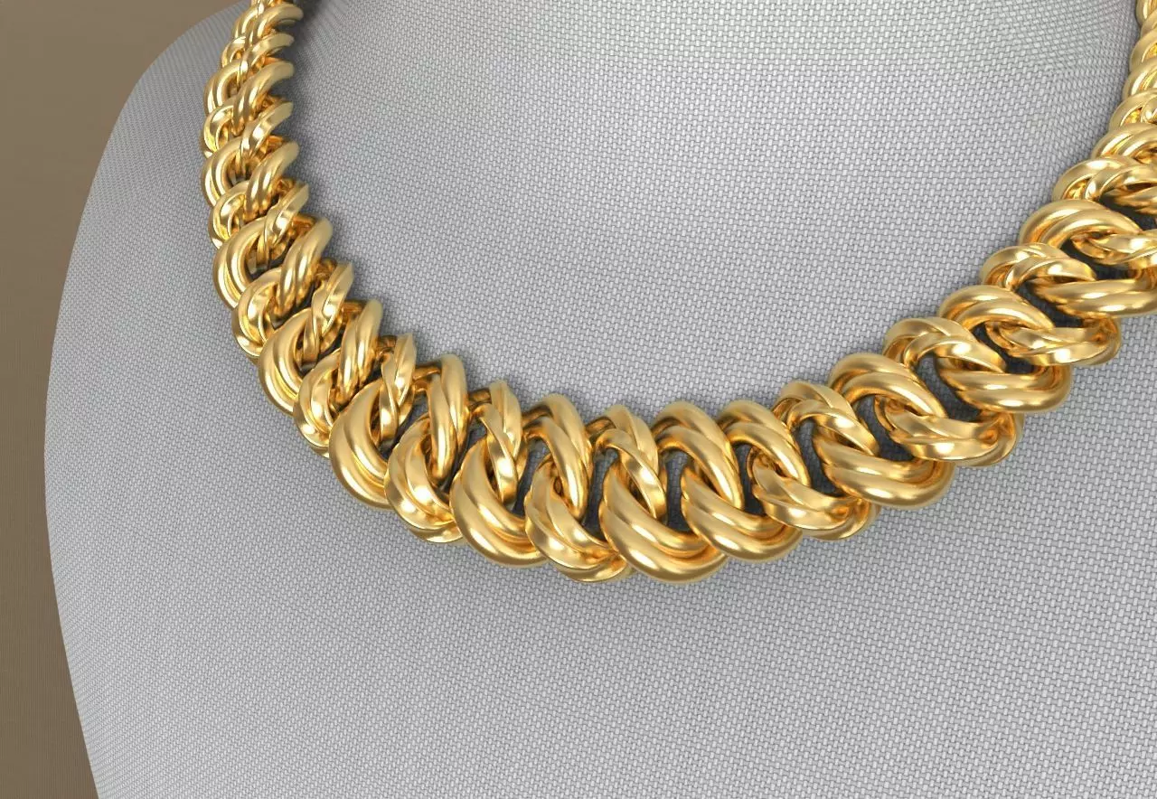 Two Rows Flat and Twist Cuban Graduated Chain Necklaces Pack 3D print model_0