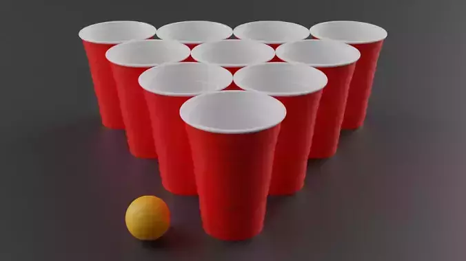 Beer pong cups and ball 3D model
