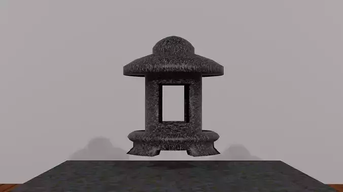 Stylized Japanese Toro or Stone Lamp in Dark Black Granite Low-poly 3D model