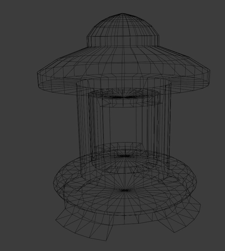 Stylized Japanese Toro or Stone Lamp in Dark Black Granite Low-poly 3D model_6