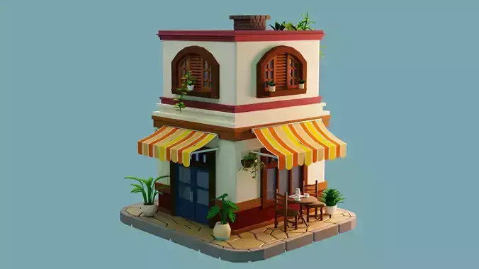 Cartoon Cafe Low-poly 3D model