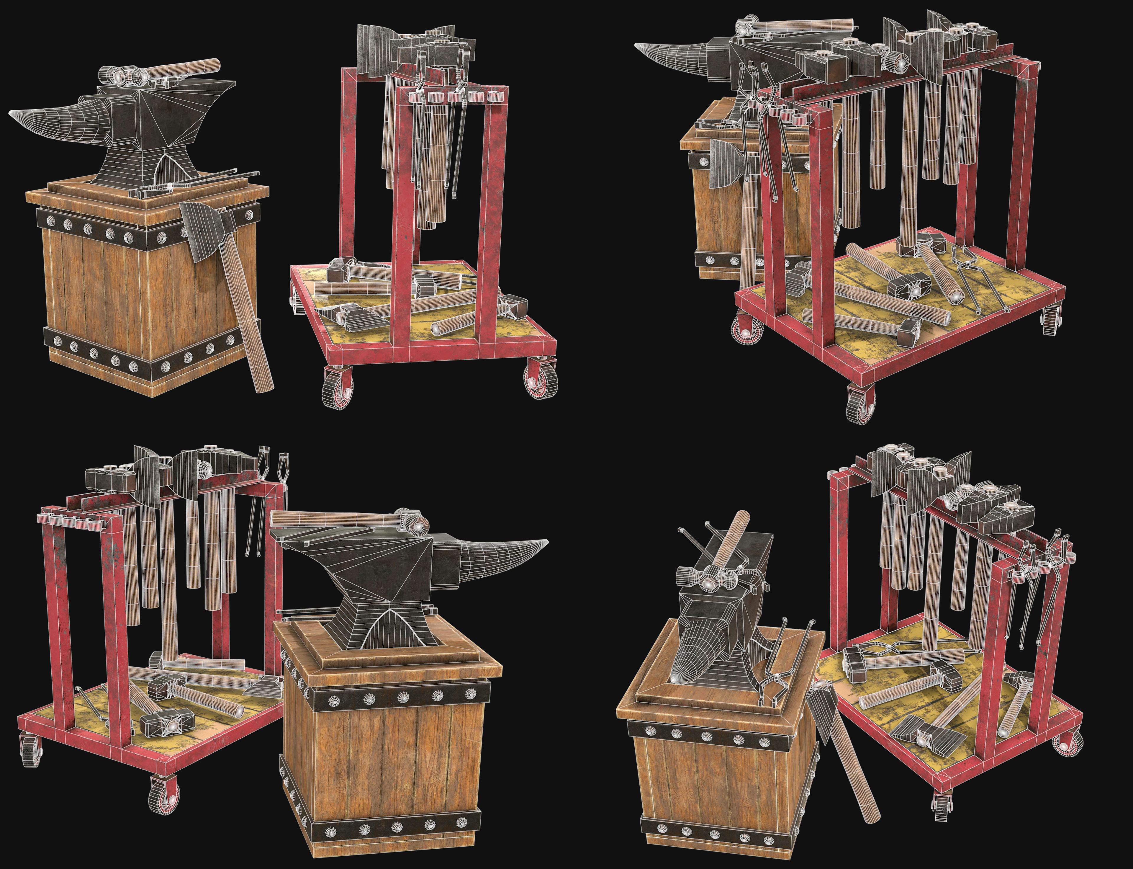 Anvil with Ironwork Tools and Rack Set 1 3D Model Collection_5