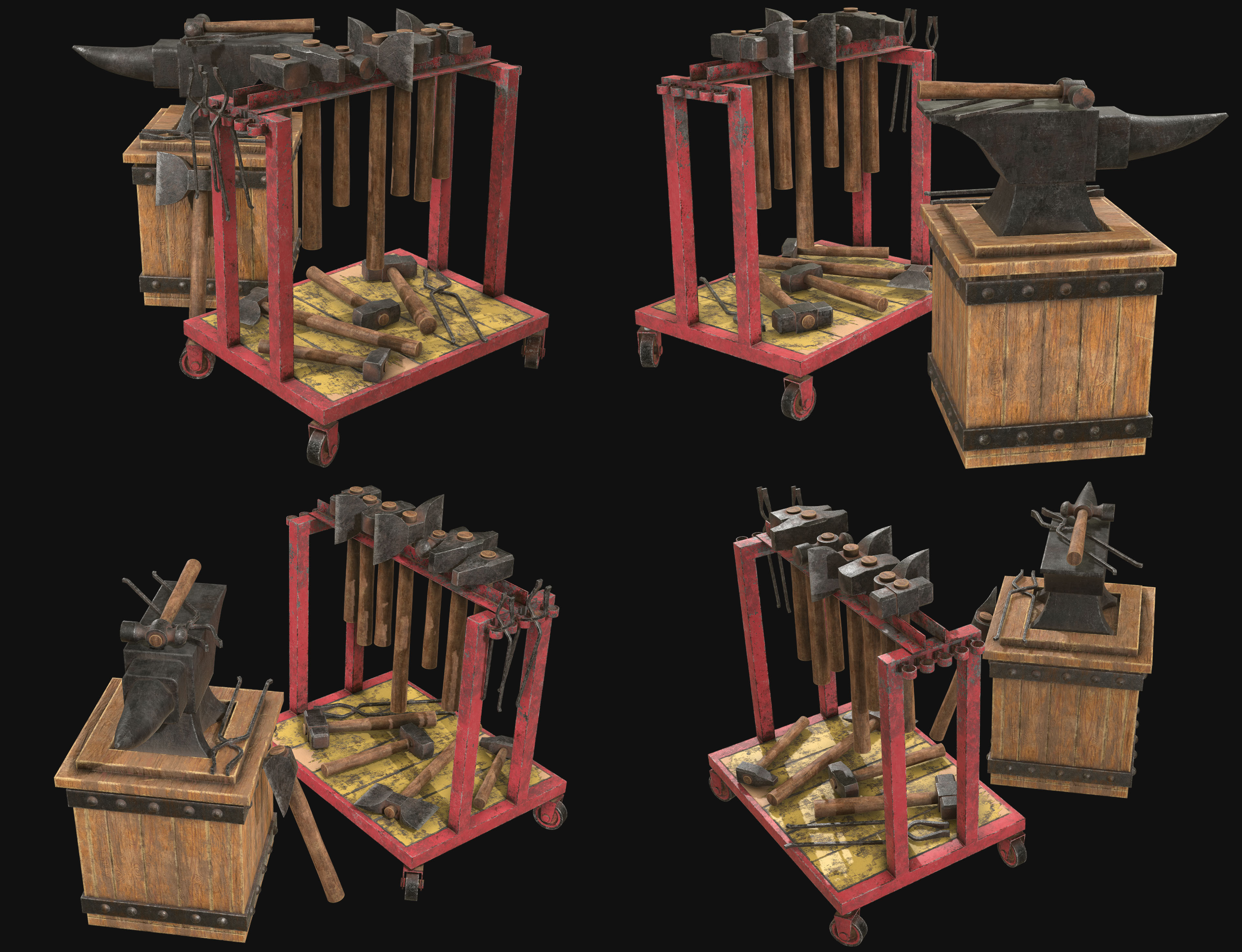 Anvil with Ironwork Tools and Rack Set 1 3D Model Collection_4