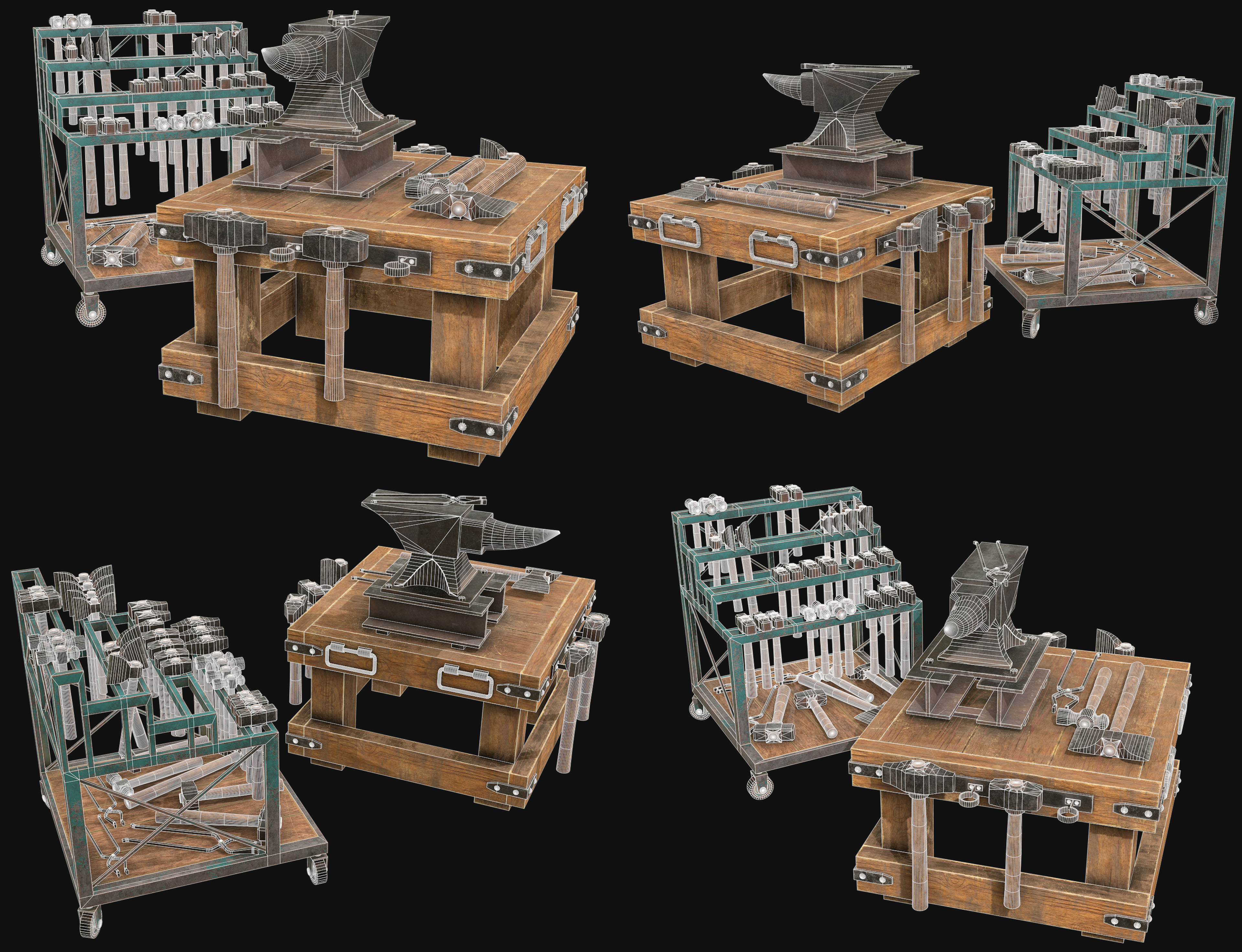 Anvil with Ironwork Tools and Rack Set 1 3D Model Collection_8