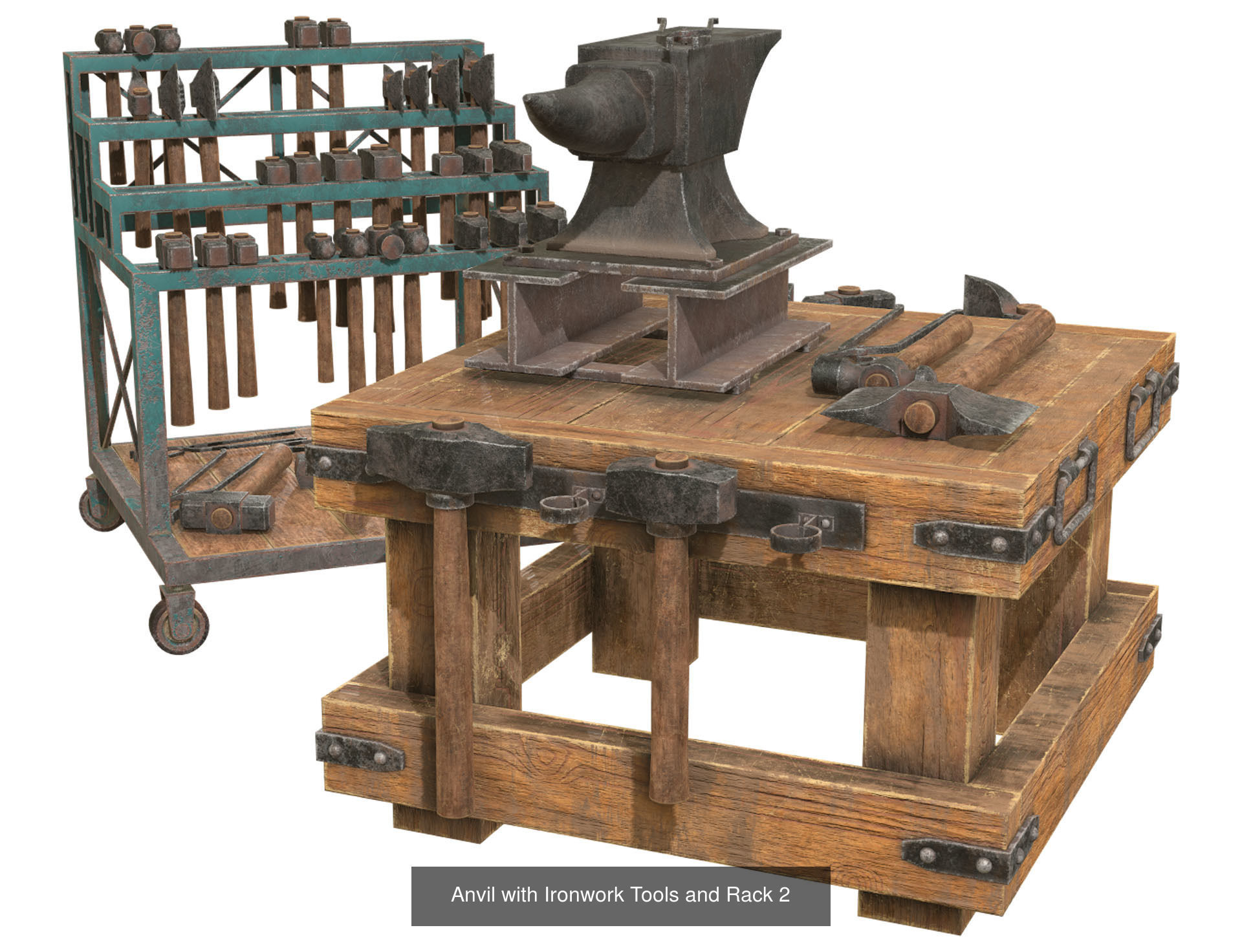 Anvil with Ironwork Tools and Rack Set 1 3D Model Collection_3