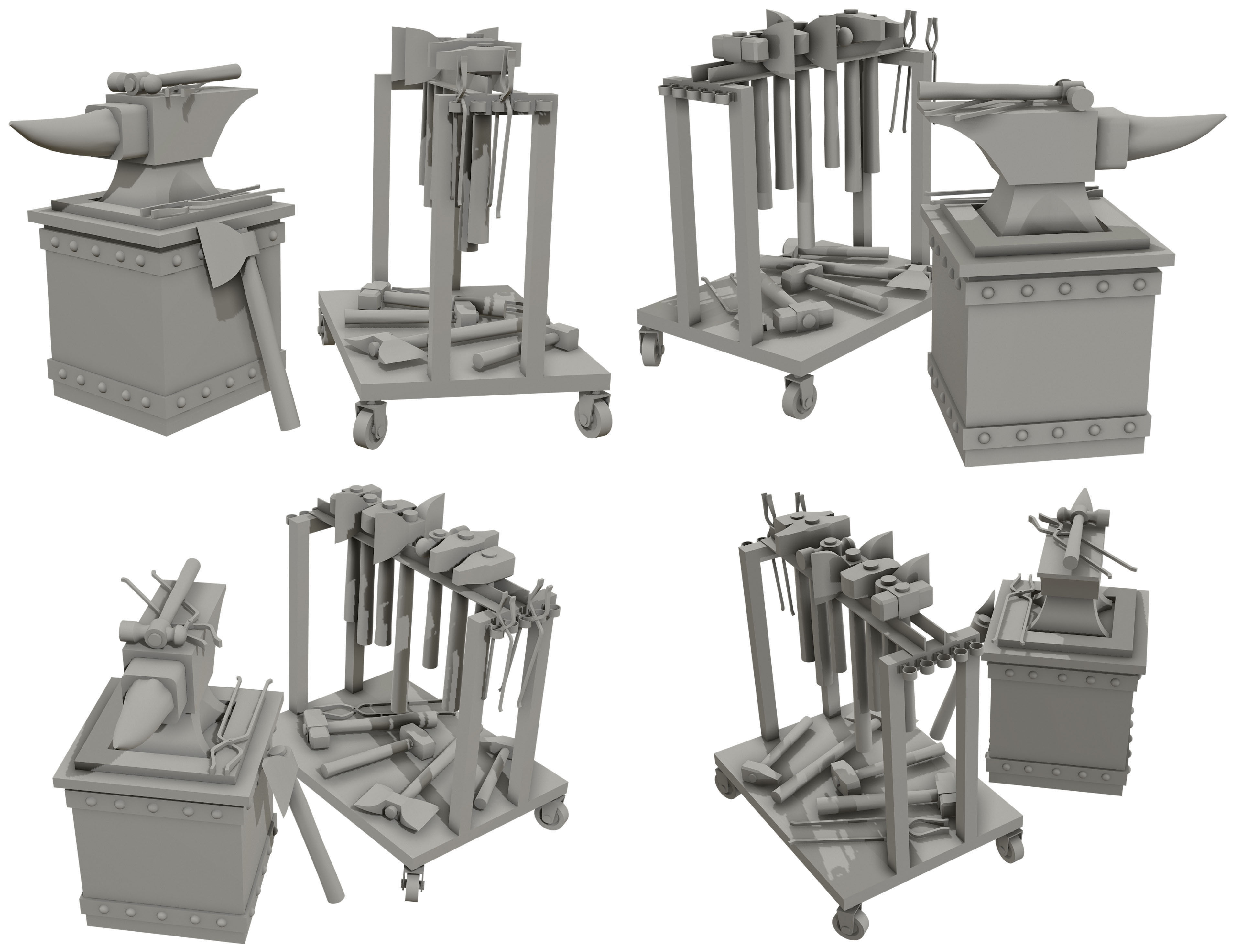 Anvil with Ironwork Tools and Rack Set 1 3D Model Collection_6