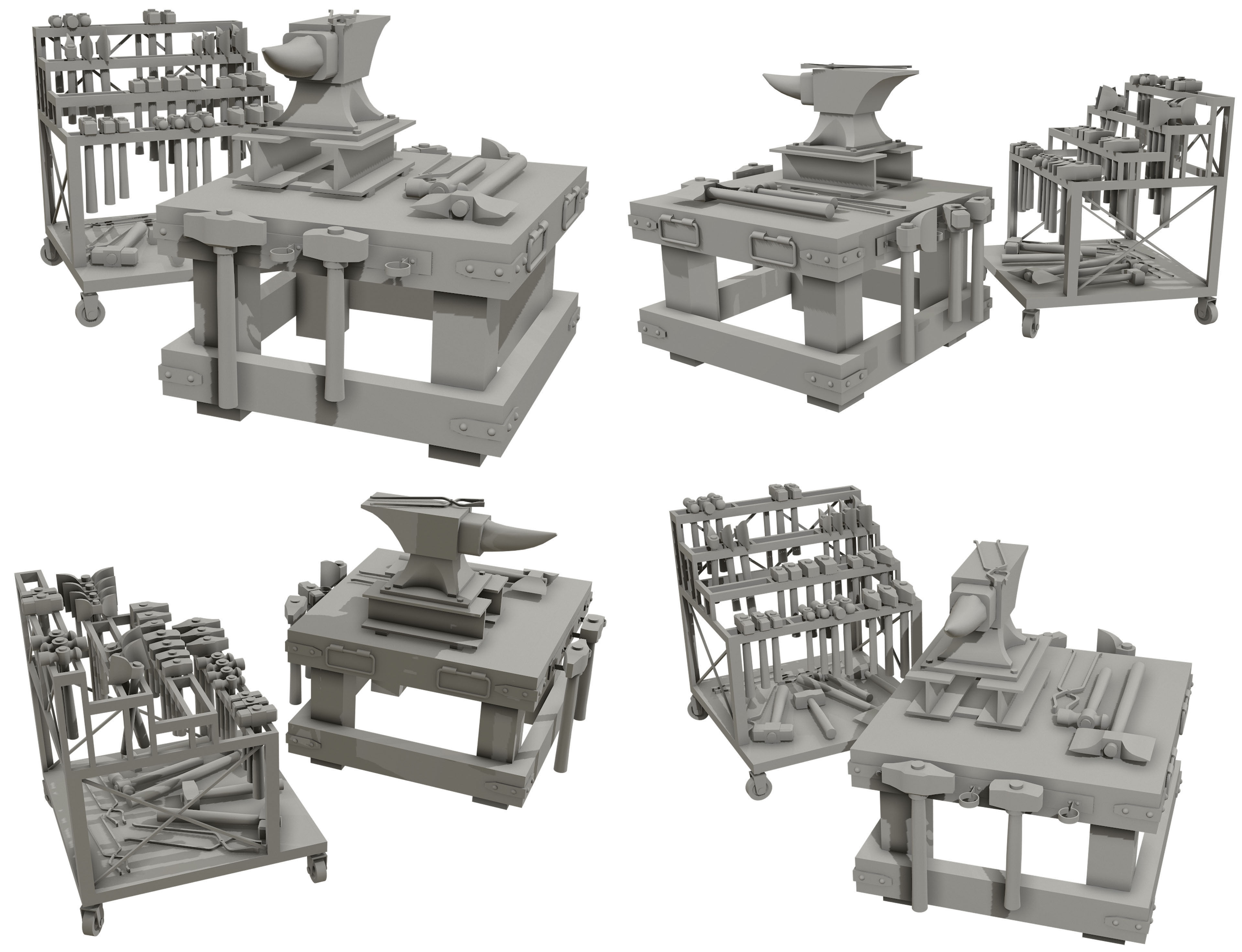 Anvil with Ironwork Tools and Rack Set 1 3D Model Collection_9