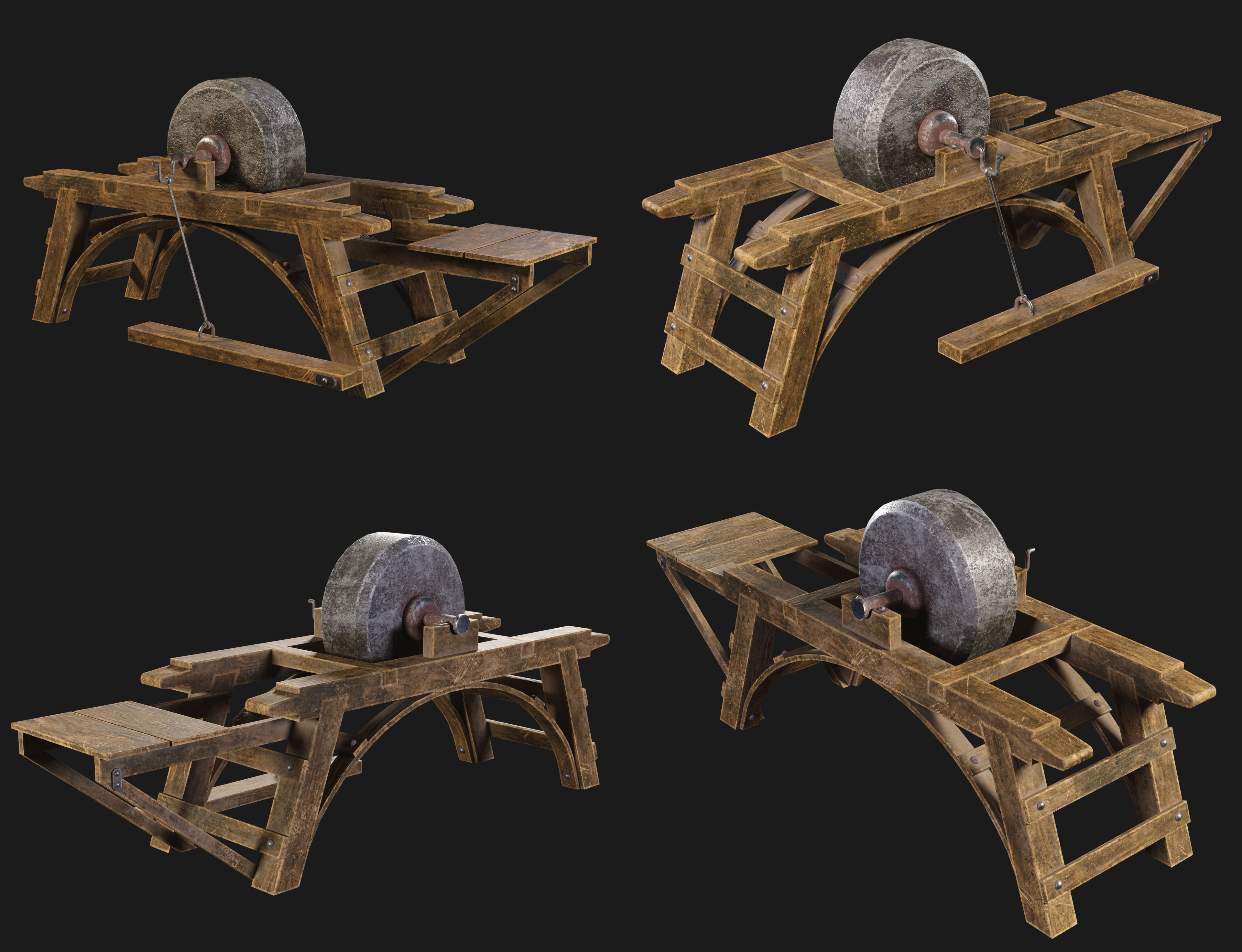 Old Grindstone Set 1 3D Model Collection_7