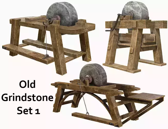 Old Grindstone Set 1 3D Model Collection